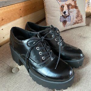 Chunky Oxford Patent Leather Heel Boots
